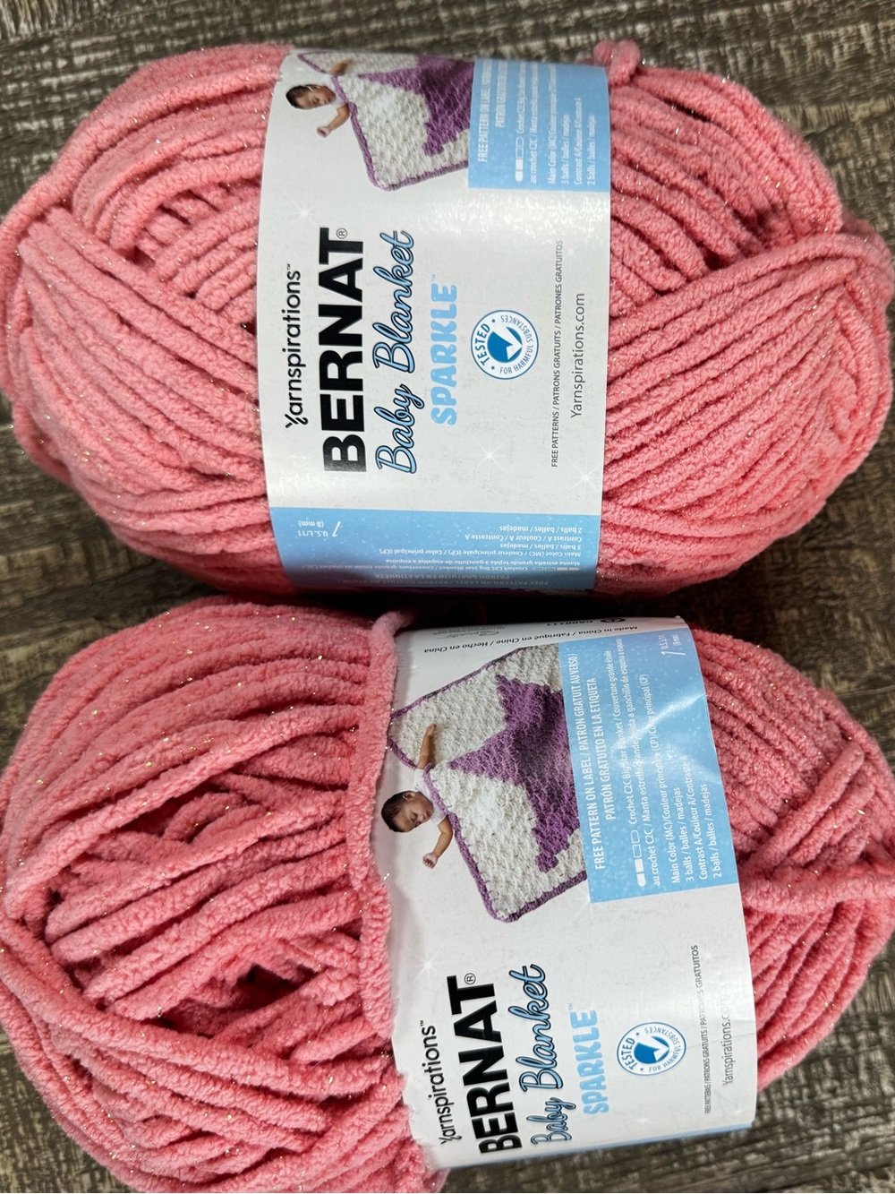 Bernat Baby Blanket Sparkle Yarn 2 Skeins - Rose Glow Sparkle